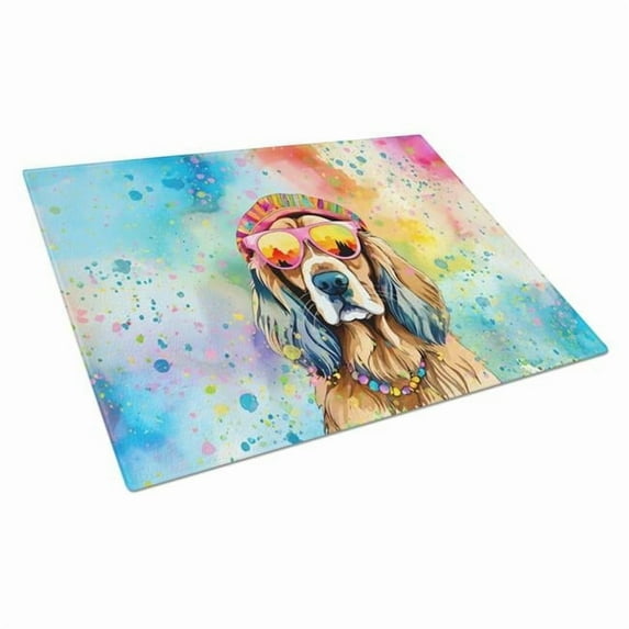 Cocker Spaniel Hippie Dawg Glass Cutting Board Large 12 in x 15 in