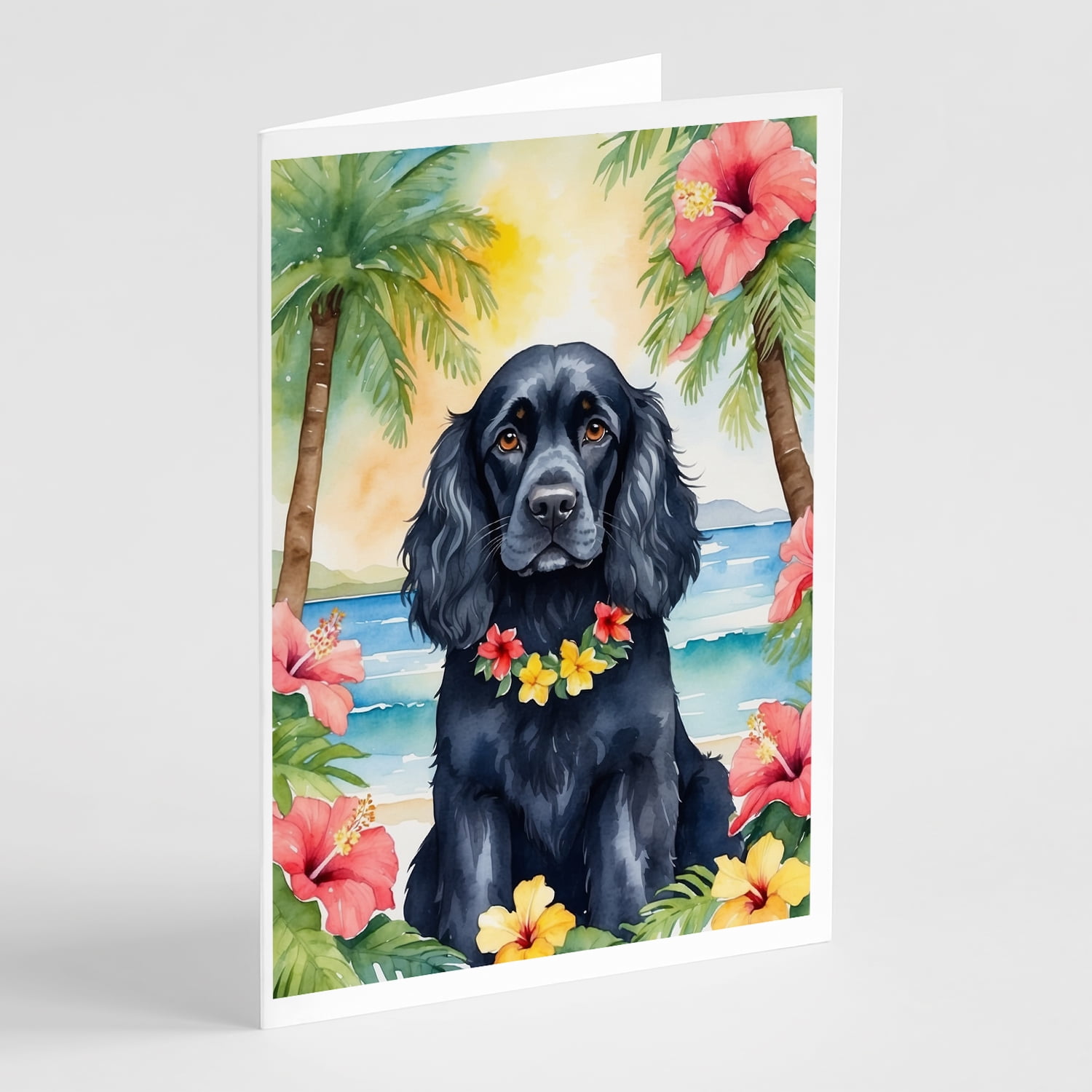 Cocker Spaniel Luau Greeting Cards Pack of 8 7 in x 5 in
