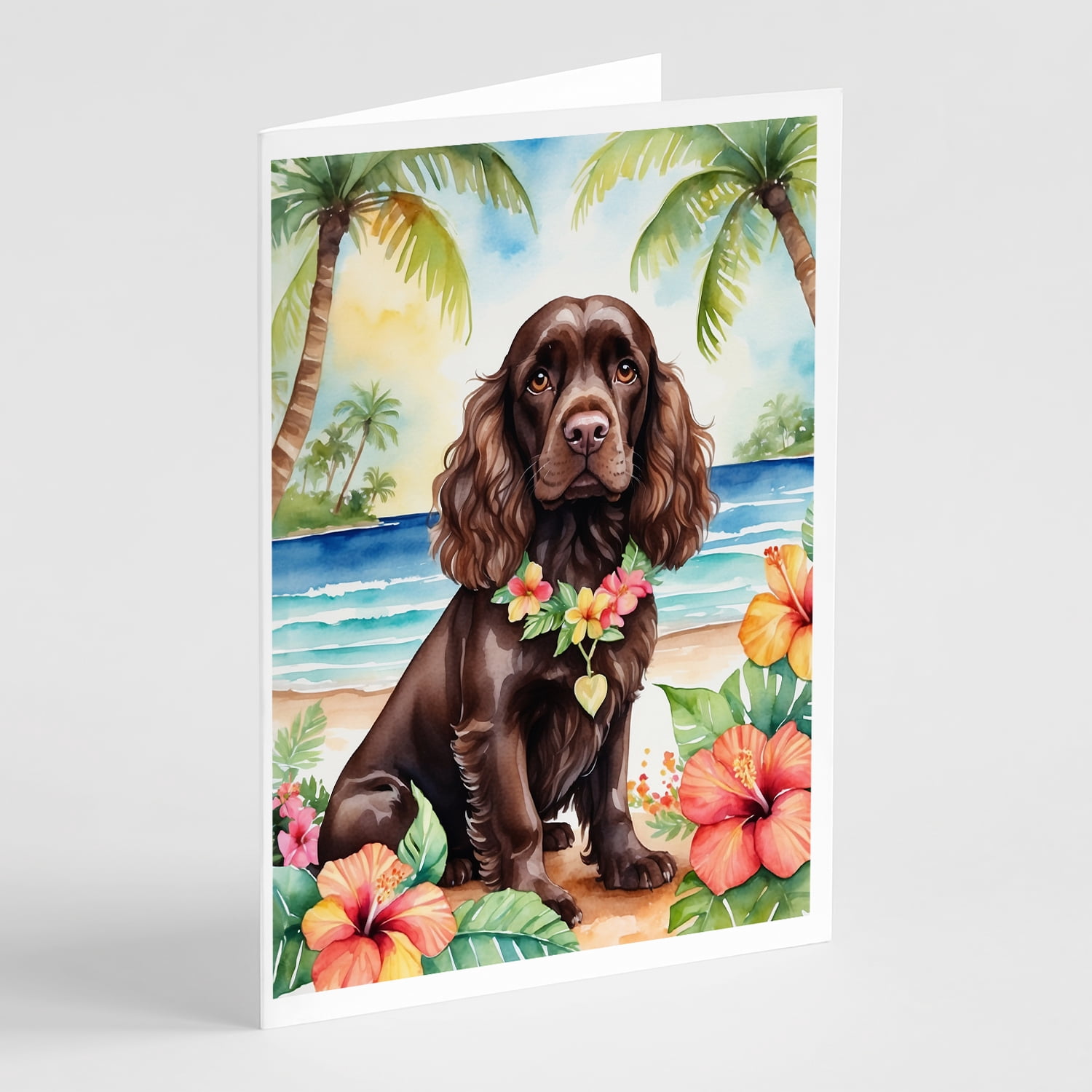 Cocker Spaniel Luau Greeting Cards Pack of 8 7 in x 5 in