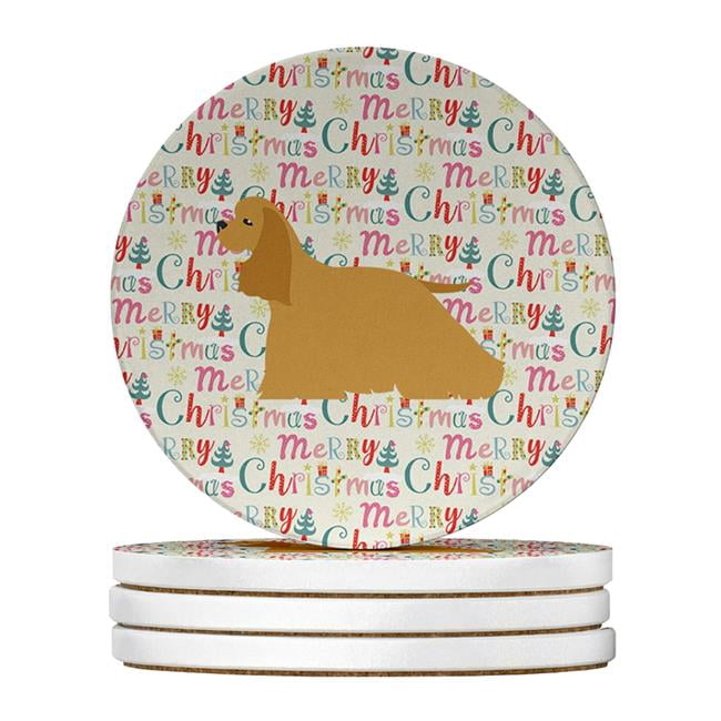 Cocker Spaniel Merry Christmas Large Sandstone Coasters Pack of 4 4 in x 4 in