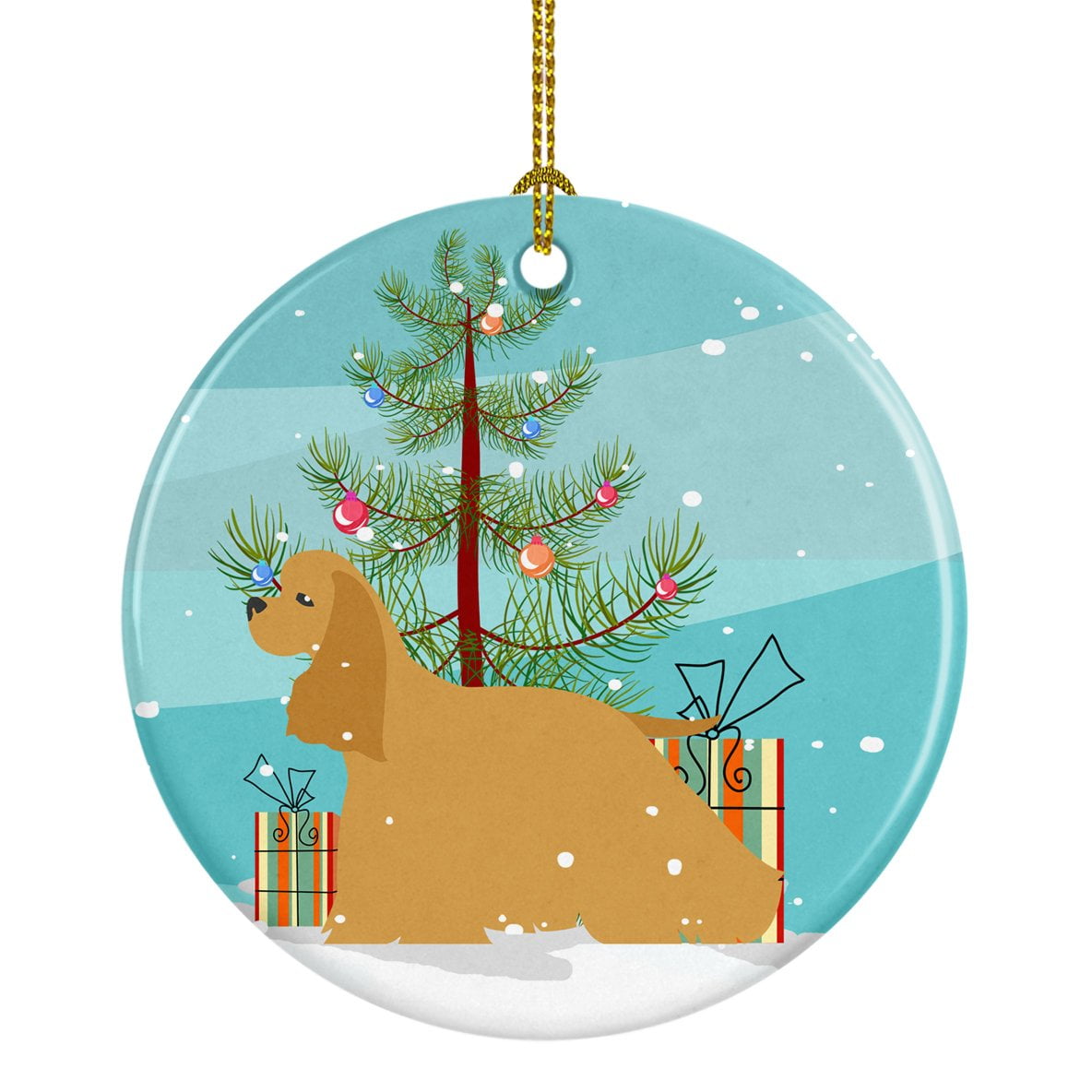 Cocker Spaniel Christmas Tree Porcelain Ornament with Gold Cord
