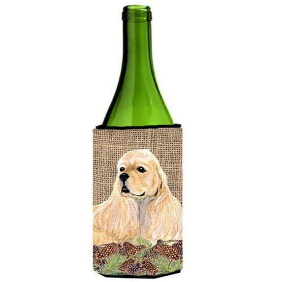 Cocker Spaniel On Faux Burlap With Pine Cones Wine bottle sleeve Hugger