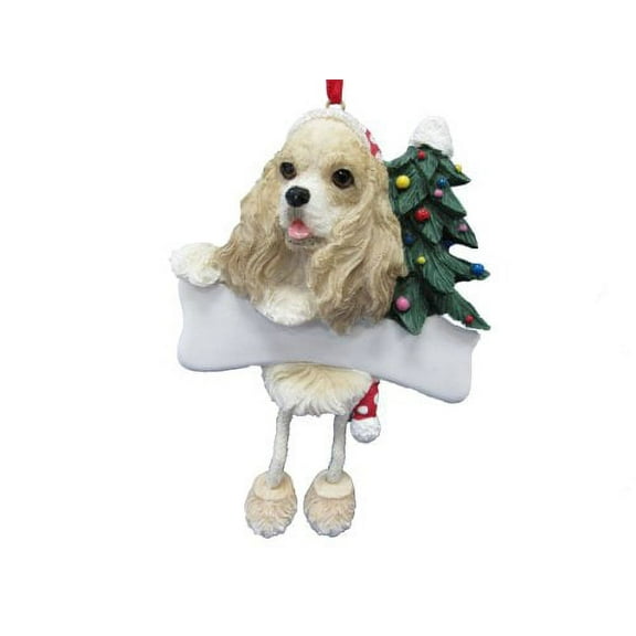 Cocker Spaniel Ornament Tan and White "Dangling Legs" Hand Painted Personalized