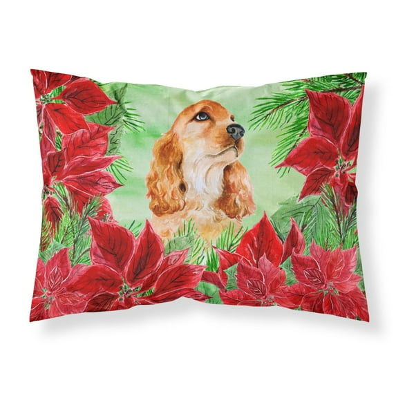 Cocker Spaniel Poinsettas Fabric Standard Pillowcase
