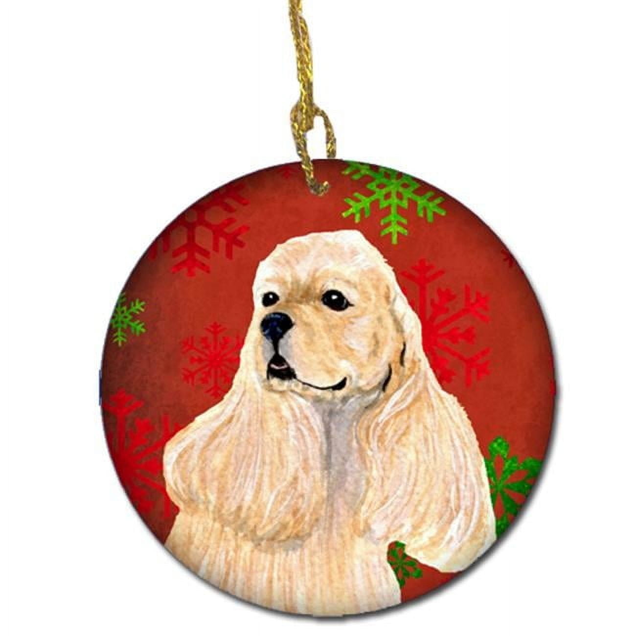 Buff Cocker Spaniel Red Snowflakes Christmas Ceramic Ornament