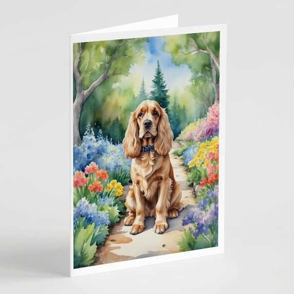 Cocker Spaniel Spring Path Greeting Cards Pack of 8 7 in x 5 in