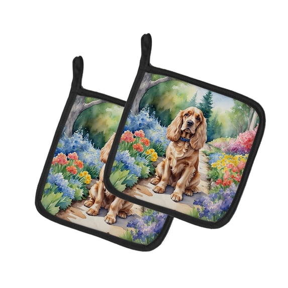 Cocker Spaniel Spring Path Pair of Pot Holders 7.5 in x 7.5 in