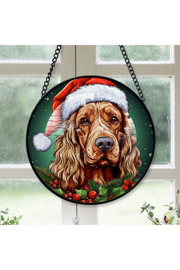 Cocker Spaniel Xmas Dog Ornament Christmas 2025 - Cocker Spaniel Dog Stained Glass Window Hanging, Dog SunCatcher Christmas Tree Decor, Dog, Christmas Keepsake