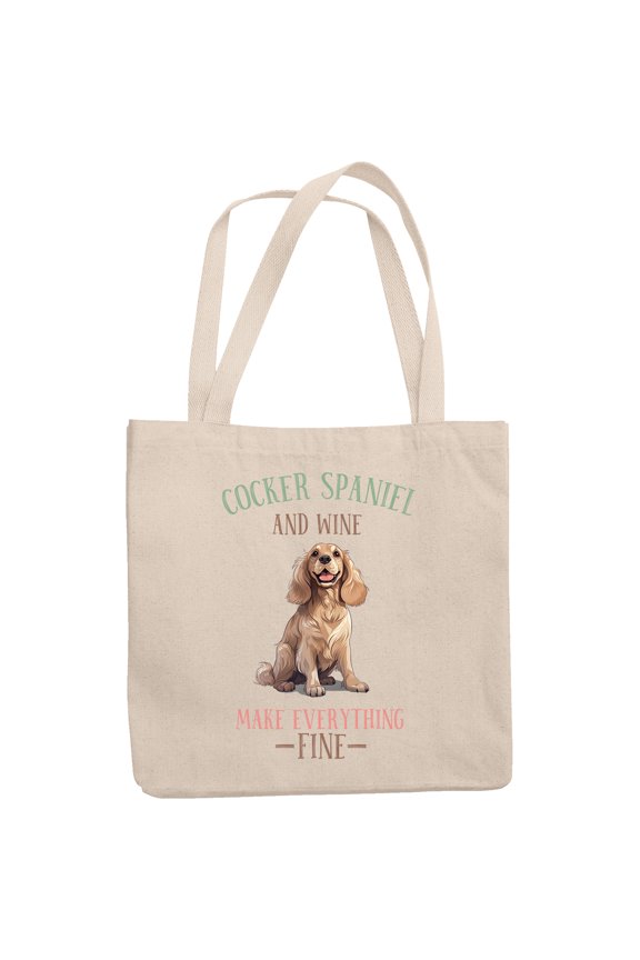 Cocker Spaniel and Wine Make Everything Fine with a Dog Art Merch Gift, 12oz Canvas Tote Bag