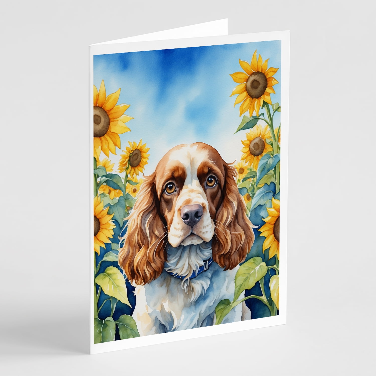 Cocker Spaniel in Sunflowers Greeting Cards Pack of 8 7 in x 5 in