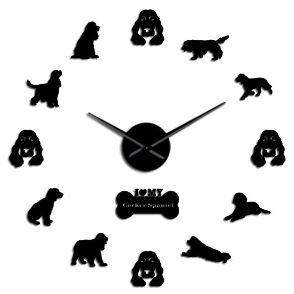 Cocker Spaniels Mirror Effect Wall Stickers&nbsp;Watch Large DIY Wall Clock Home Decor(Black,27inch)