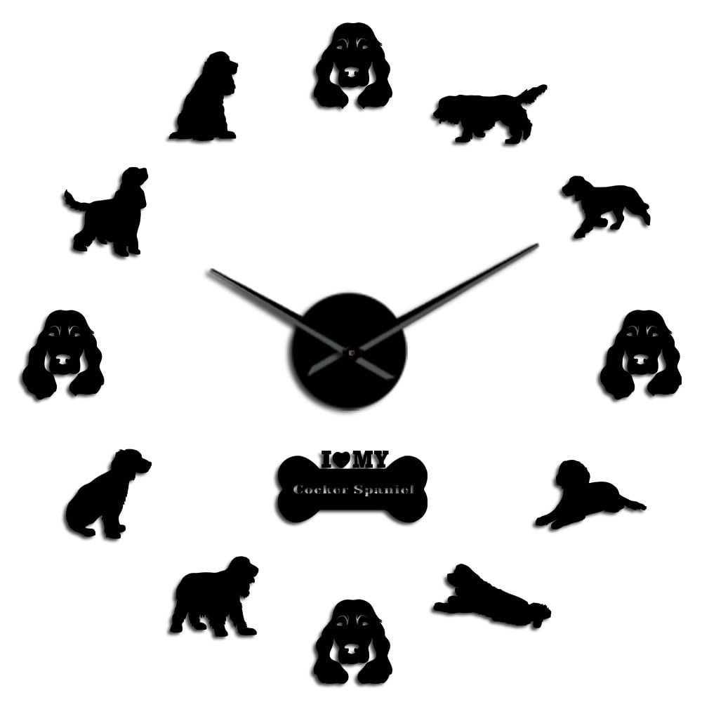 Cocker Spaniels Mirror Effect Wall Stickers Watch Large DIY Wall Clock ...