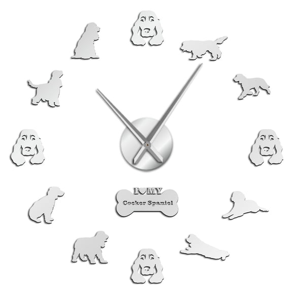 Cocker Spaniels Mirror Effect Wall Stickers Watch Large DIY Wall Clock Home Decor(Silver,47inch)