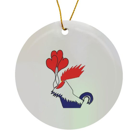 3drose, Cockerel Lover Vector Art in Bold Bright Colors, Circle Porcelain Ornament