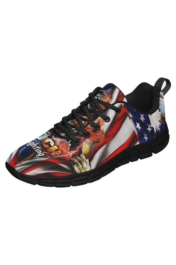 Cockfighting Gamefowl American Flag Running Shoes Sneakers Mesh Black Size 10