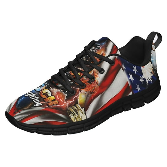 Cockfighting Gamefowl American Flag Running Shoes Sneakers Mesh Black Size 5