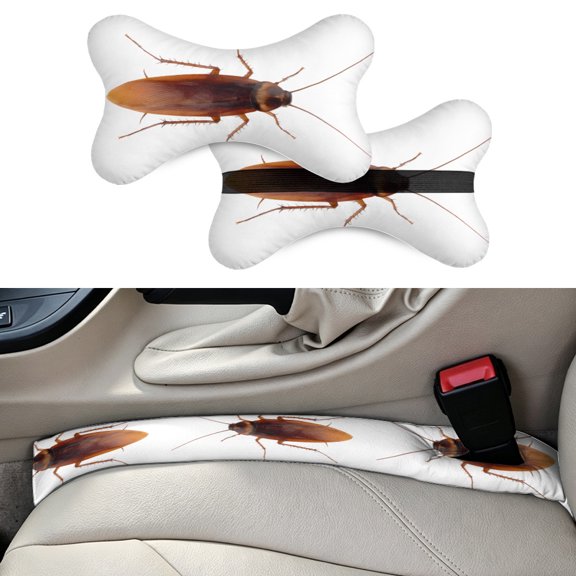 Cockroach novelty Pattern 2pcs Car Headrest Car Neck Pillow + 2 pack Car Seat Gap Filler - Universal Car SUV Truck (style 9)