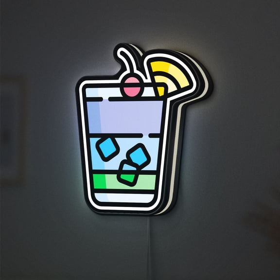 Cocktail 3D Novelty Light Box, Unique Illuminated Drink Decor, Bar and Coastal Style Accent Light (Width 16 inch, 40cm)