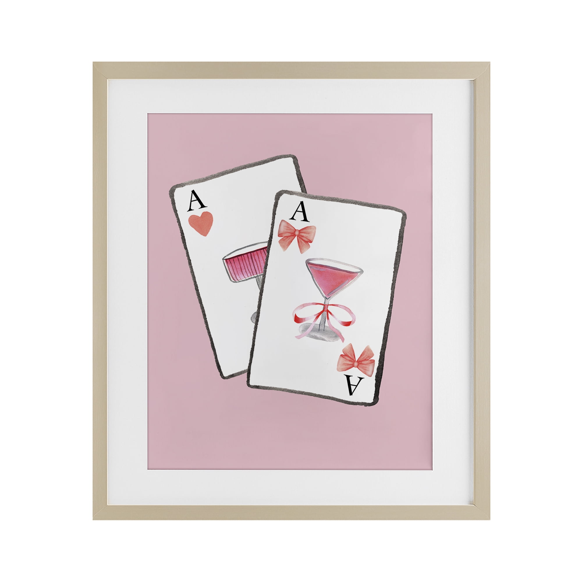 Cocktail Aces Cards Birch Framed Print Under Glass, design by Nina Jacobs