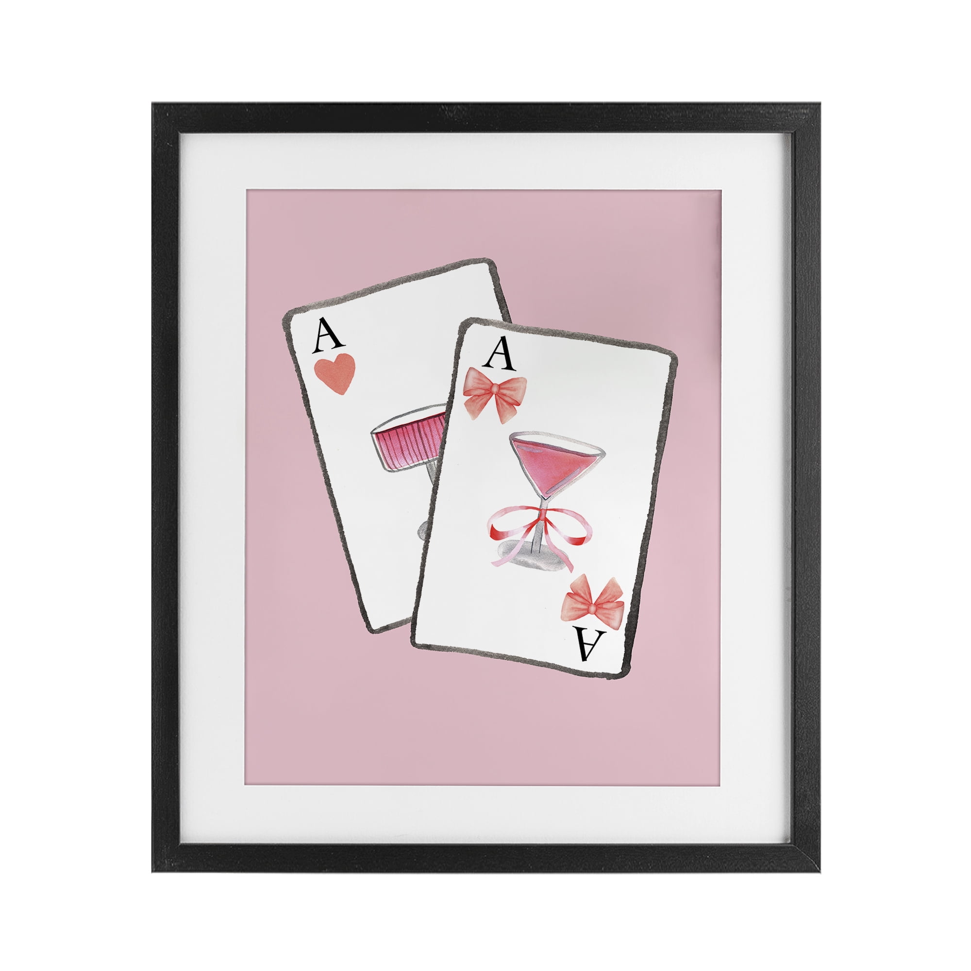 Cocktail Aces Cards Black Framed Print Under Glass, design by Nina Jacobs