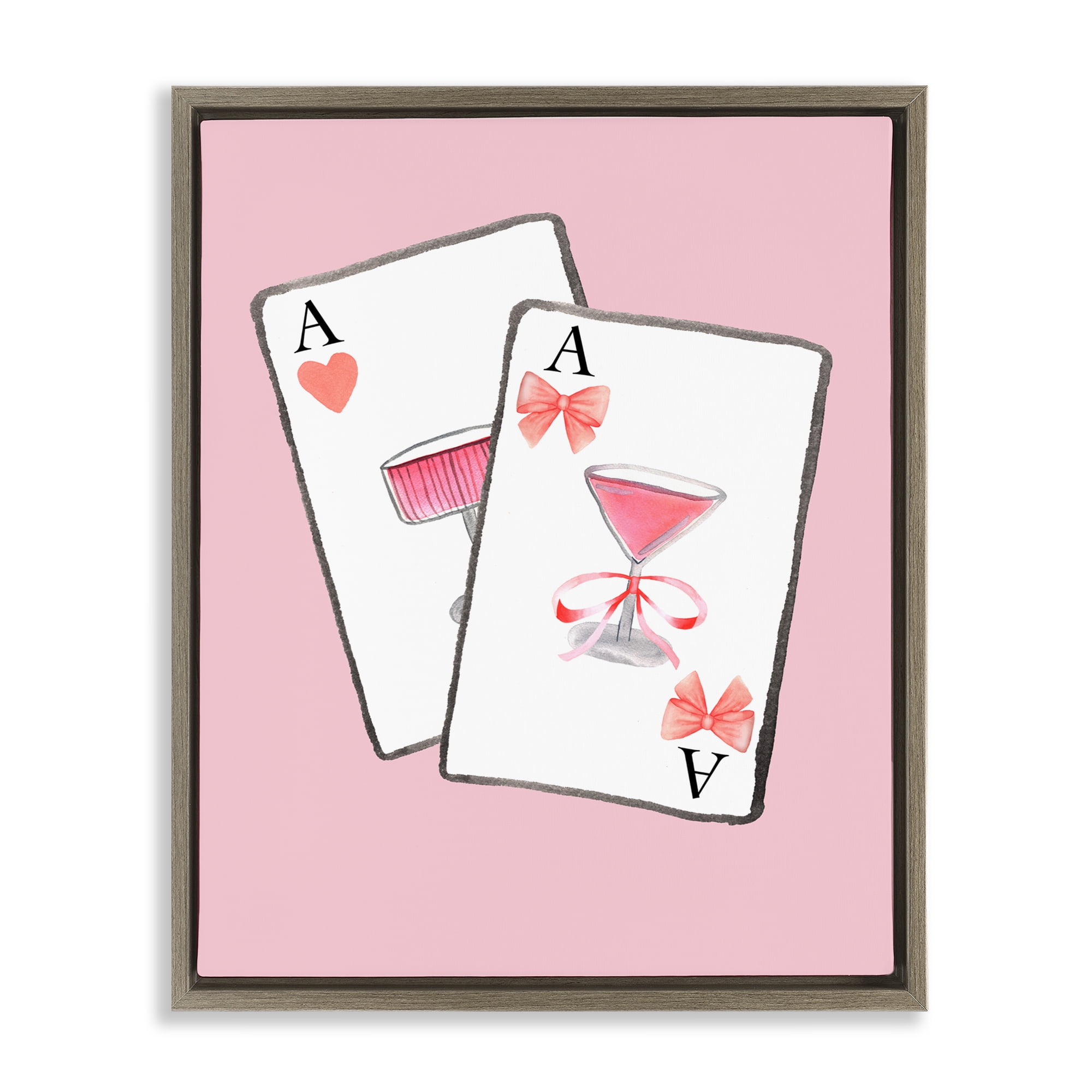Cocktail Aces Cards Brown Framed Floater Canvas Wall Art, design by Nina Jacobs
