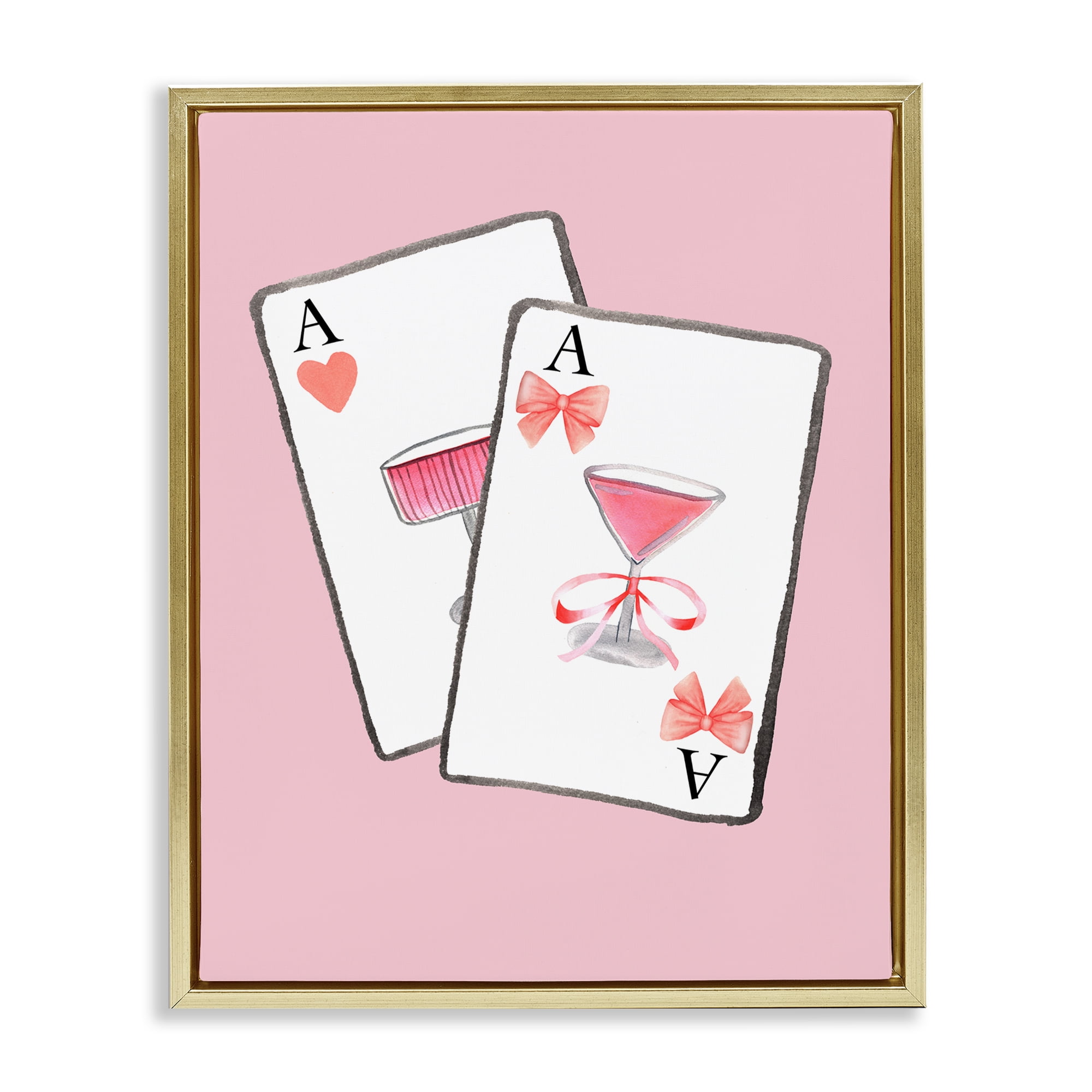 Cocktail Aces Cards Gold Framed Floater Canvas Wall Art, design by Nina Jacobs