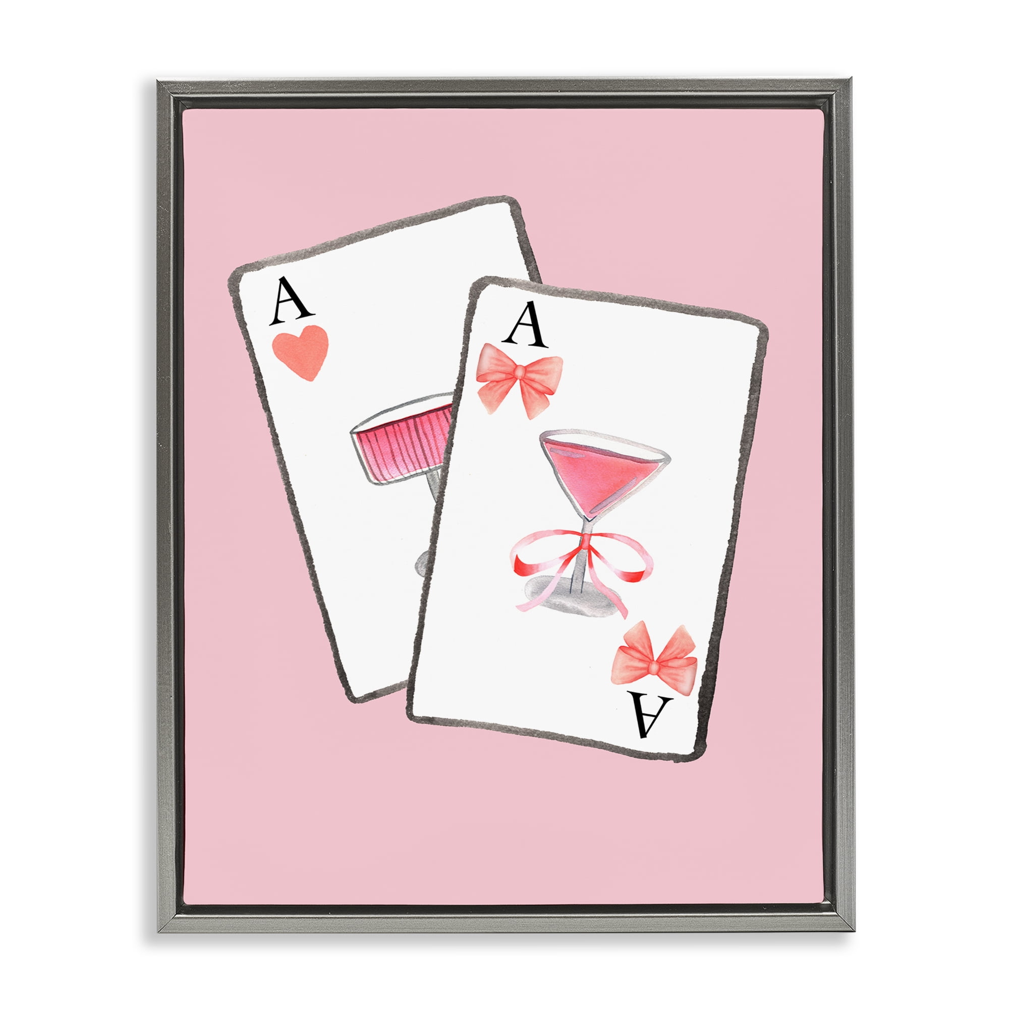 Cocktail Aces Cards Gray Framed Floater Canvas Wall Art, design by Nina Jacobs