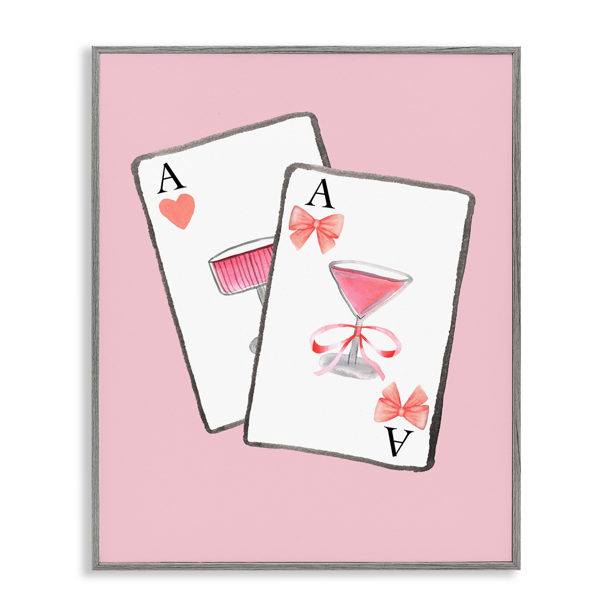 Cocktail Aces Cards Gray Framed Giclee Art, design by Nina Jacobs