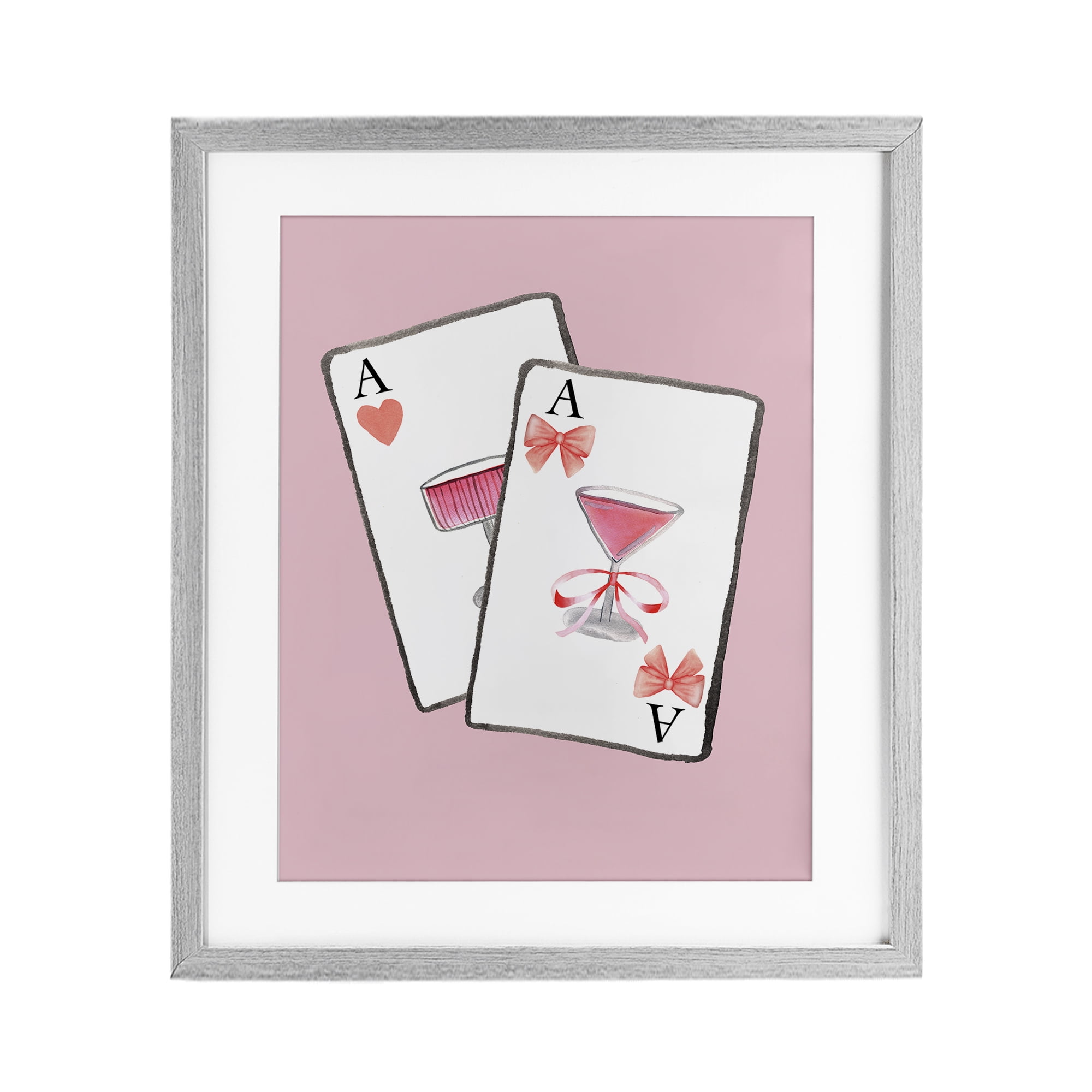 Cocktail Aces Cards Gray Framed Print Under Glass, design by Nina Jacobs