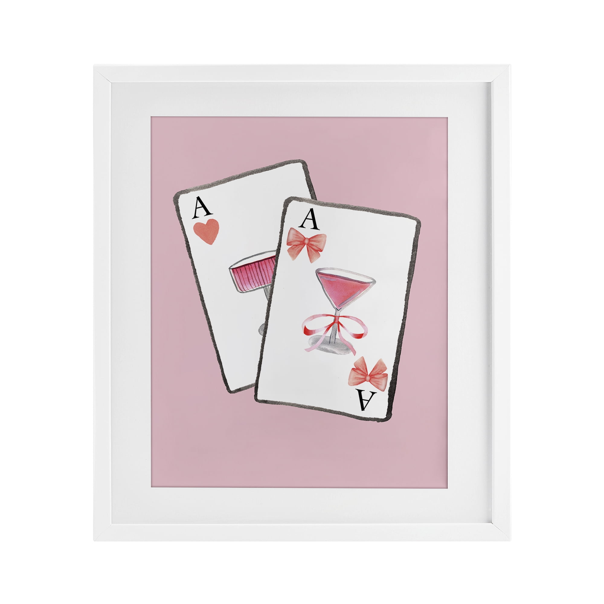 Cocktail Aces Cards White Framed Print Under Glass, design by Nina Jacobs