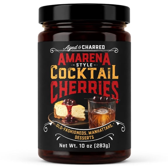 Cocktail Amarena Cherries in Syrup, 10oz (30+ Count) - Premium Whiskey Bourbon Cocktail Garnish - Black Cherries for Old Fashioned, Manhattan and Desserts, Made in USA