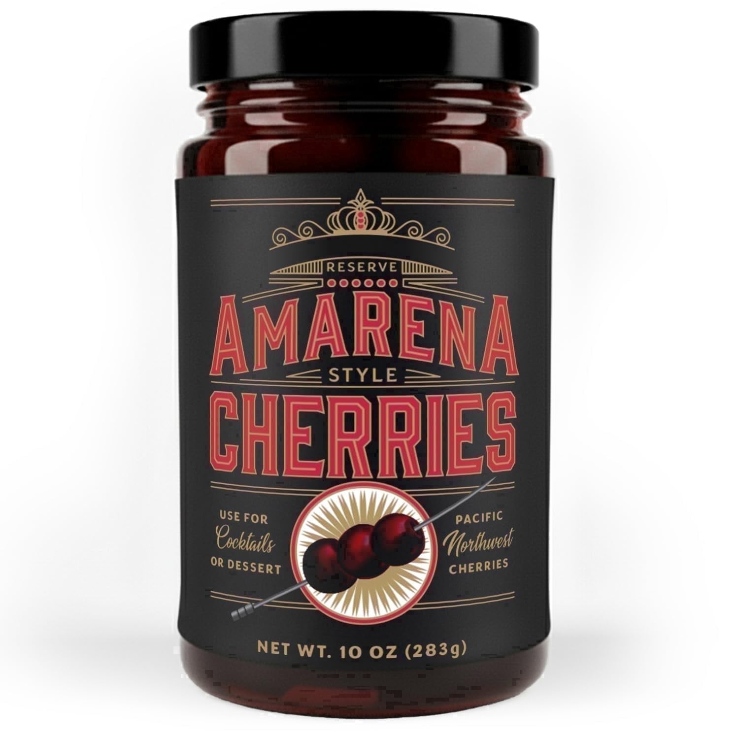 Aged and Charred Amarena Cherries in Syrup, 10 oz Cocktail Garnish for Bourbon and Whiskey, 30–40 Cherries, Made in USA