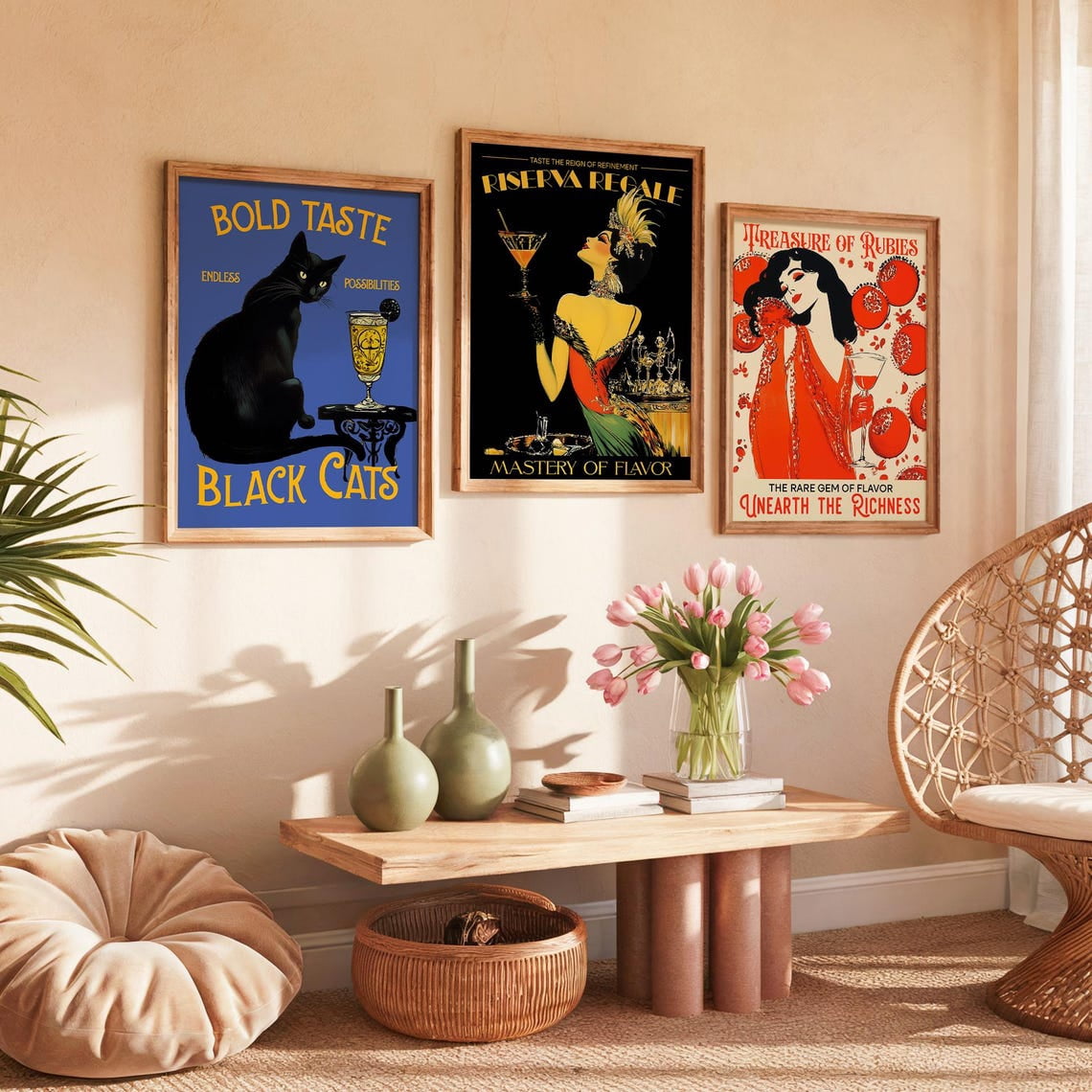 Cocktail Art Deco Prints Cats Rubies Elegance Set 3 Unframed Paper ...