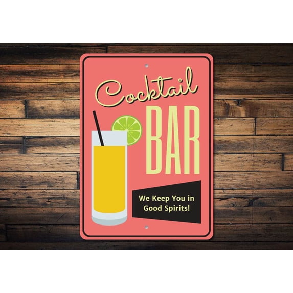 Cocktail Bar Novelty Decor, Metal Wall Sign - 10x14 Inches