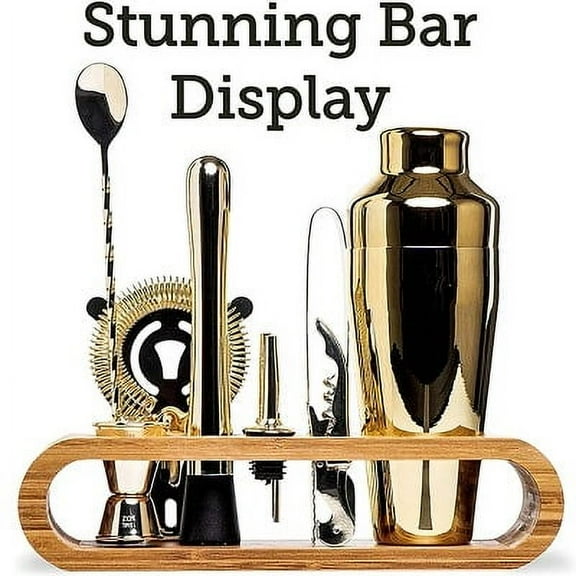 Cocktail Bar Set Mixology Bartender Kit: 10-Piece Bar Tool Set With Stylish Bamboo Stand Bar Tool
