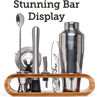 Cocktail Bar Set Mixology Bartender Kit: 10-Piece Bar Tool Set With Stylish Bamboo Stand Bar Tool
