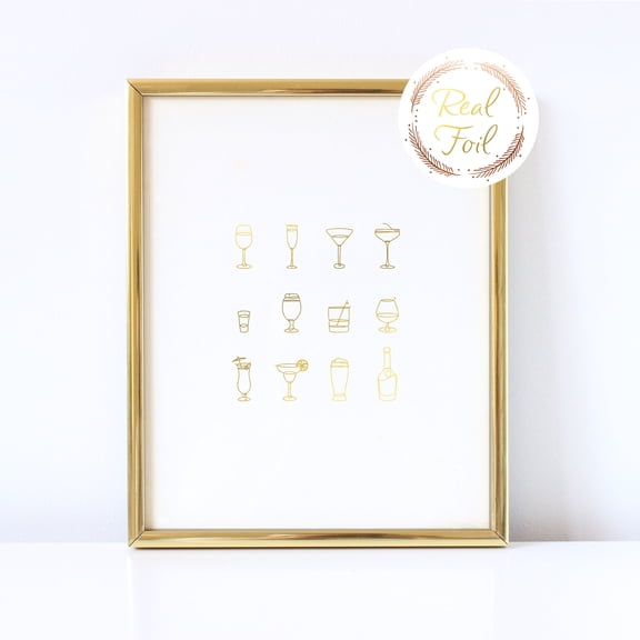 Cocktail Bar Sign, Gold Foiled Print Bar Sign, Cocktail Line Art Bar Wall Art, Bar Cart Print Wedding Decor Party Poster Barla Poster , Poster Print Only