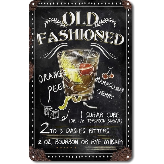 Cocktail Bar Sign, Vintage Art Wall Decor for Plaque Poster Cafe, Man Cave Home Decor for Pub, Club, Kitchen, 8x12 Inches Recipe Metal Sign Gift