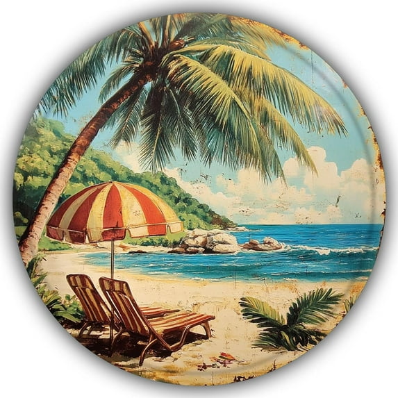 Cocktail Beach Funny Summer Metal Tin Sign Vintage Round Wall Decor for Home Porch Patio Garden Yard Indoor Outdoor Metal Wreath Sign 8 inch