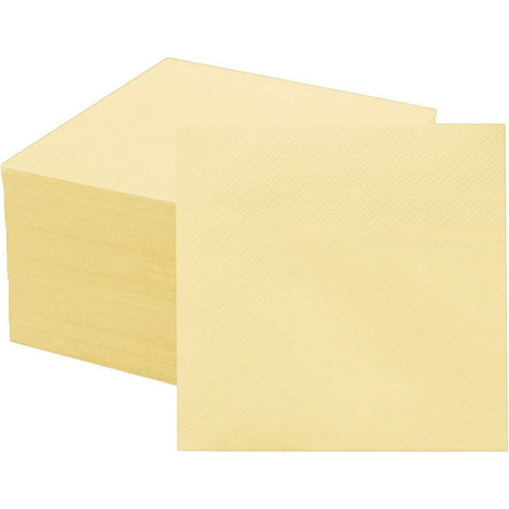 Cocktail Beverage Decorative Vanilla Paper Napkins(100 counts),2-Ply,Folded 5 x 5 inch,For Big Party Pack Of, For Wedding, Birthday,Kitchen, Absorbent Disposable Like Airlaid Soft