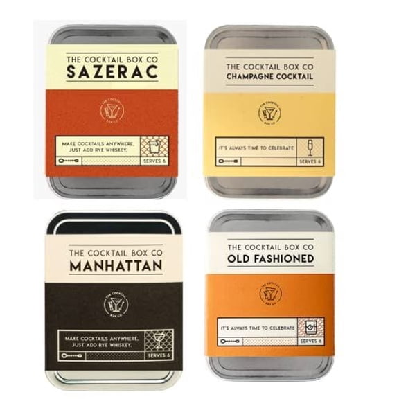 The Cocktail Box Co. Prohibition Cocktail Set 4 Pack, Includes Hand-Crafted Premium Sazerac, Champagne, Manhattan, and Old Fashioned Cocktails, Ideal Gift & Travel Companion