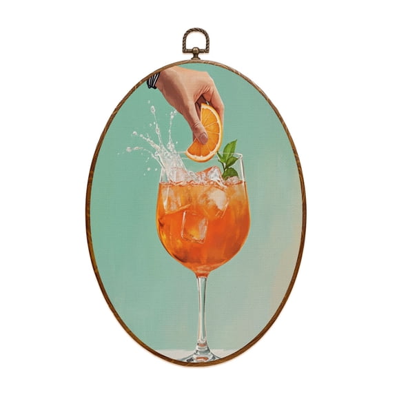 Cocktail Canvas Wall Art Vintage Retro Preppy Aesthetic Cocktail Dirty Martini Bar Cart Alcohol Orange Oval Framed Canvas Prints Vintage Wall Hanging Decor for Home Decorations 8.6"x11.4"