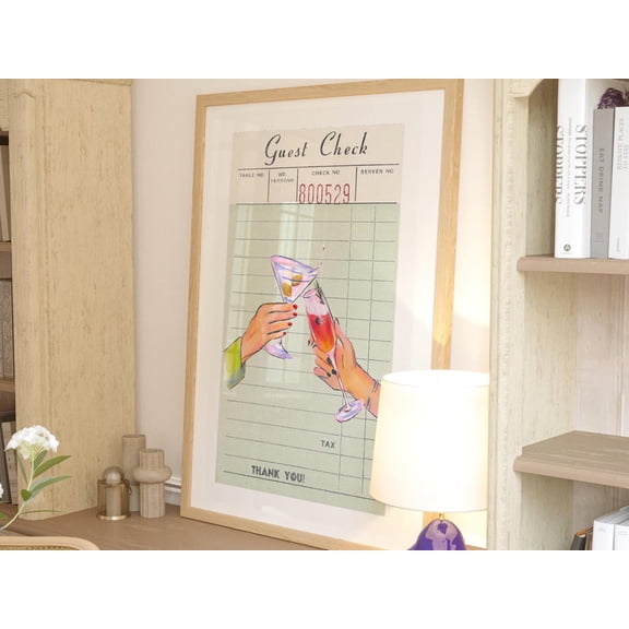 Cocktail Cheers Guest Check Print Retro Bar Cart Art, Stretched Canvas 8x10in