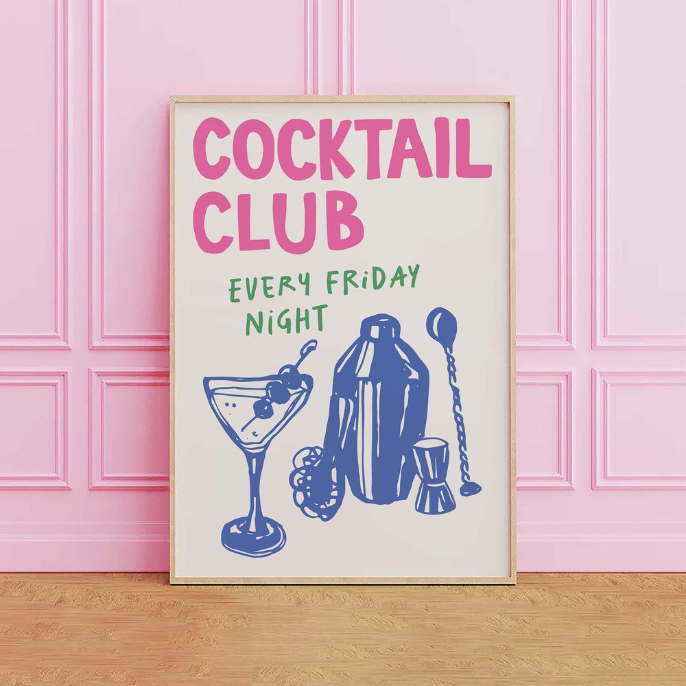 Cocktail Club Print, Art, Bar Cart Decor, Trendy Kitchen Poster, Cute ...