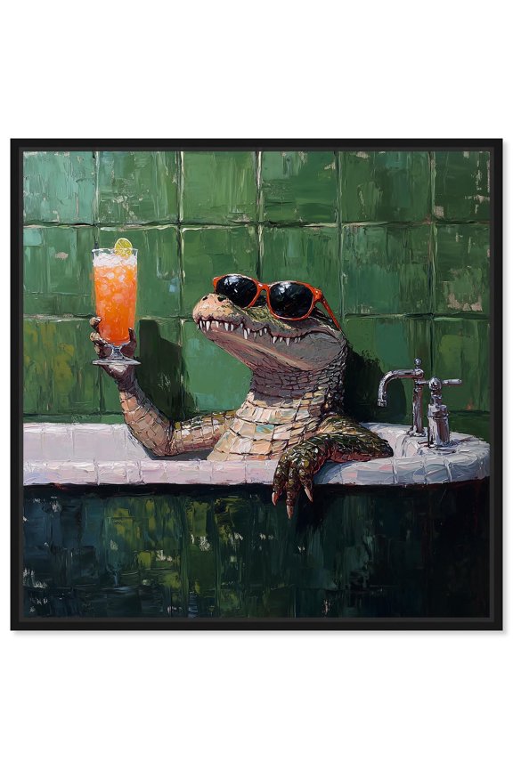 Cocktail Croc I Canvas Trendy Bathroom Art by Art Remedy, Black Frame, 40 x 40