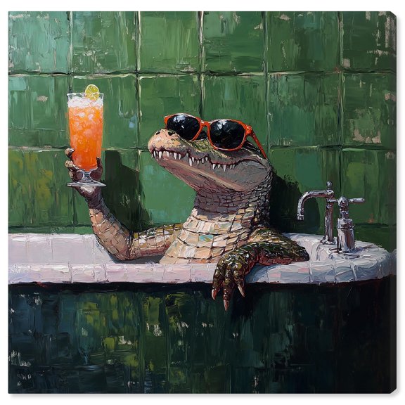 Cocktail Croc I Canvas Trendy Bathroom Art by Art Remedy, Gallery Wrapped, 12 x 12