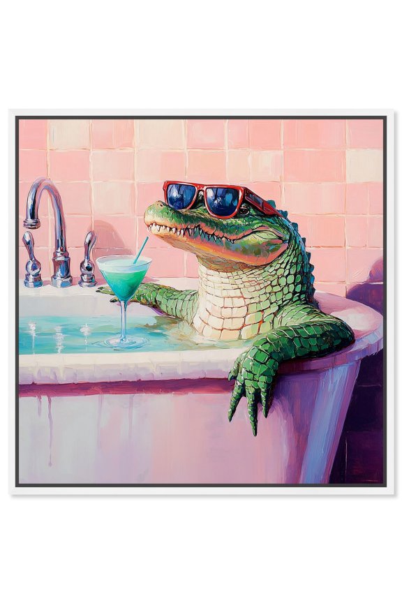 Cocktail Croc II Canvas Trendy Bathroom Art by Art Remedy, White Frame, 40 x 40