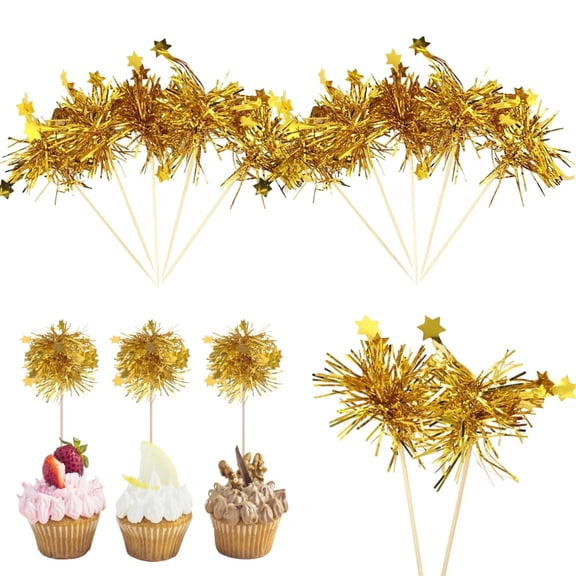 Cocktail Decoration Picks,QZS Dessert Decorations Picks,30pcs Happy Birthday Cake Toppers,Gold Cupcake Picks for Wedding,Birthday