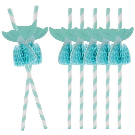 MIPCASE 50Pcs Sky Blue Party Paper Straws Lightweight Disposable Hawaiian Mermaid Decor