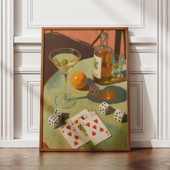 Cocktail Dice Wall Art, Martini Card Game Poster, Retro Bar Decor, Still Life Print, Poster Only